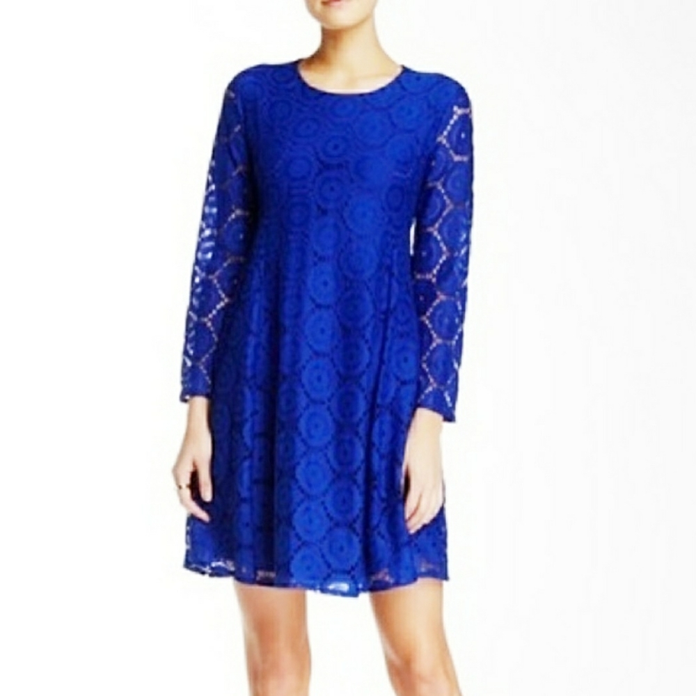 CeCe Blue Long Sleeve Lace Dress